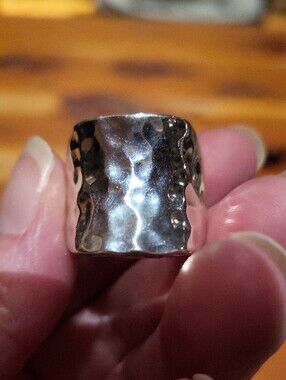 Hammered Wide Band Silver Ring